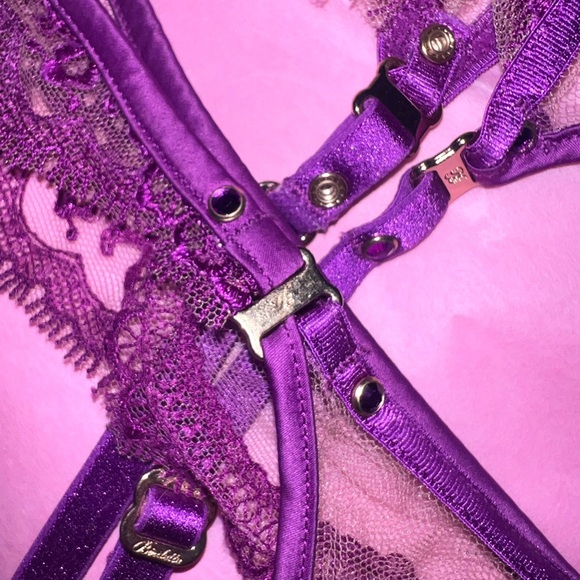 RARE - Honey Birdette Purple Lace Lingerie Set Bra Garter AND Panties - Picture 9 of 12